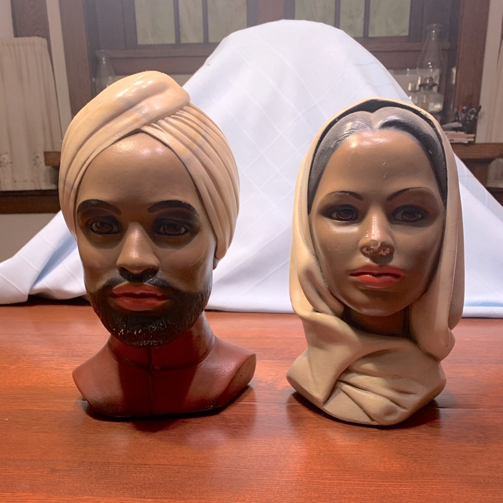 India Indian Busts Chalk Ware Retro 50’s- 60’s